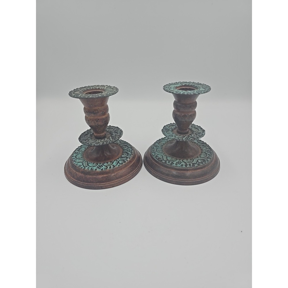 Vintage Brass Southwestern Boho Candlesticks 4‎ Inch Tall Heavy